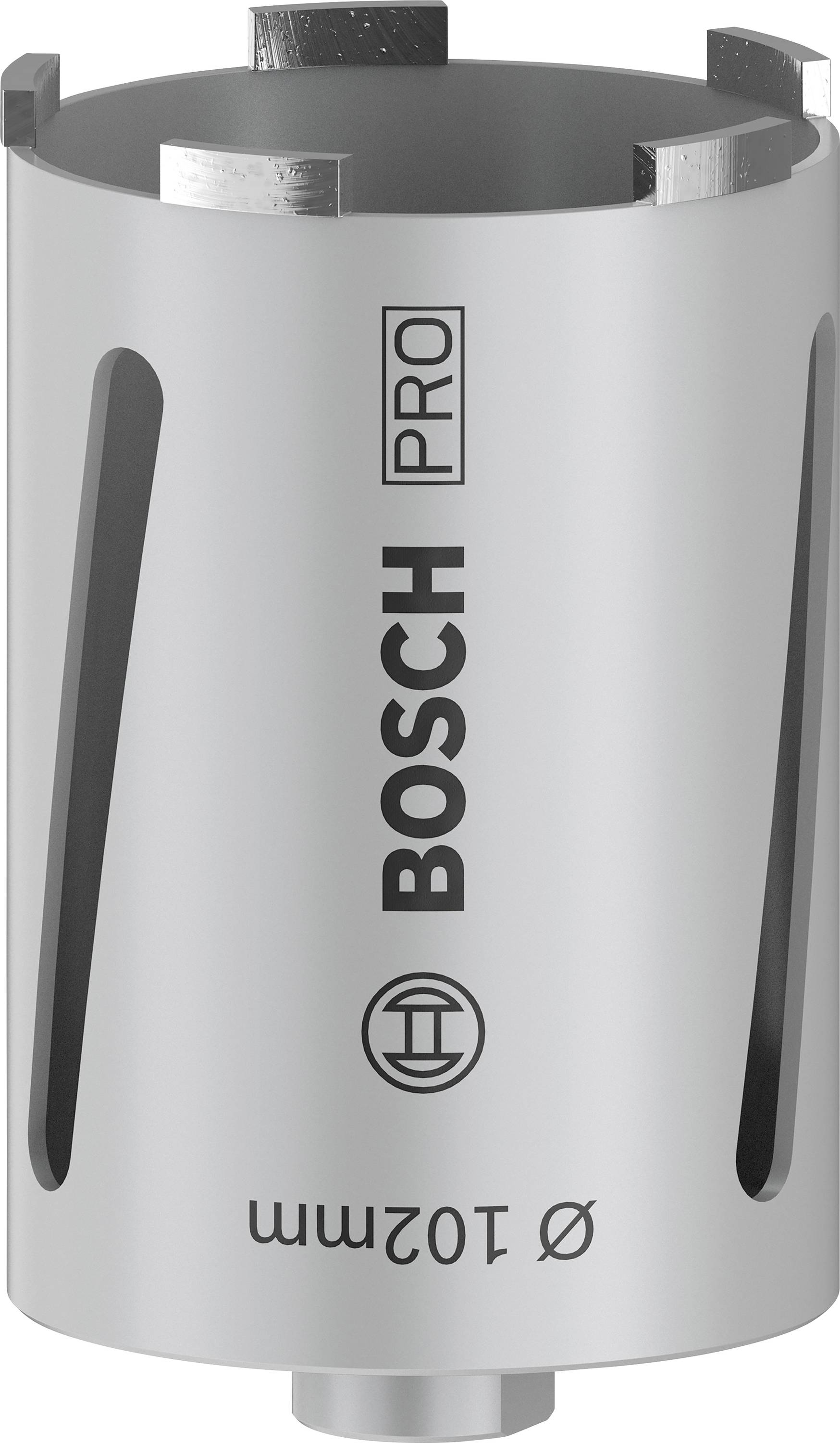 Korona wiertnicza 'BOSCH PRO' do zastosowań profesjonalnych, o średnicy 102 mm.