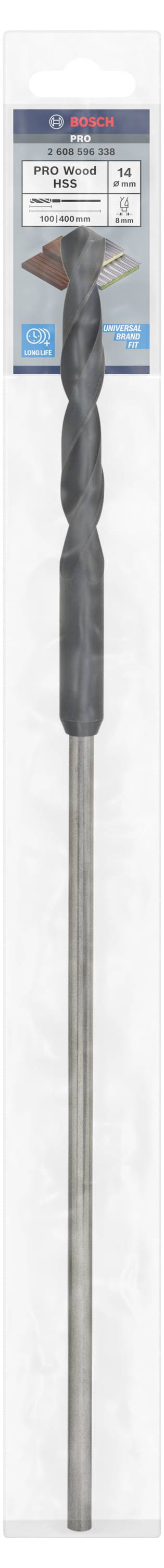 Wiertło w opakowaniu z szarym spiralnym trzonem i srebrną końcówką; opis wskazuje na możliwość wiercenia w betonie, cegle i kamieniu.