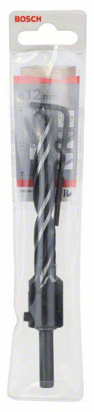 Opakowany wiertło marki Bosch, odpowiednie do wykonywania otworów o średnicy 12 mm. Zawiera również klucz imbusowy. Przeznaczone do wiercenia w drewnie i metalu.