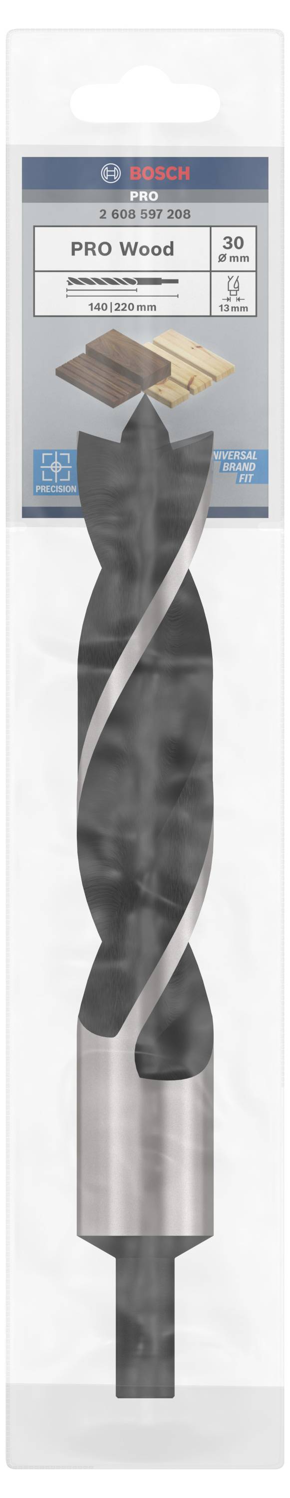 Wiertło do drewna firmy Bosch w oryginalnym opakowaniu, przeznaczone do profesjonalnej obróbki drewna, średnica 30 mm, dwa ostrza, białe opakowanie.