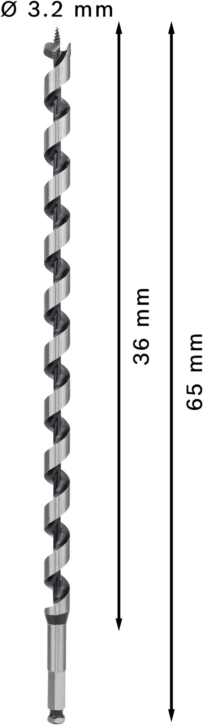 Wiertła o średnicy 3,2 mm i długościach 36 mm oraz 65 mm.