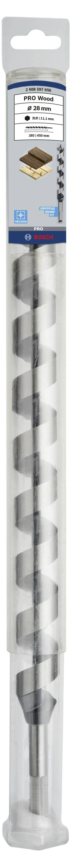 Wiertło w opakowaniu z niebieskim i czarnym tekstem, zawierającym informacje o rozmiarze i kompatybilności materiałowej.