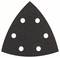 Trójkątny papier ścierny z sześcioma okrągłymi otworami do mocowania na szlifierce, odpowiedni do prac drewnianych i metalowych.
