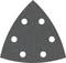 Papier ścierny w kształcie trójkąta z sześcioma równomiernie rozmieszczonymi okrągłymi otworami, odpowiedni do trójkątnej szlifierki.