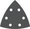 Trójkątny papier ścierny z sześcioma okrągłymi otworami, zazwyczaj stosowany w elektronarzędziach wielofunkcyjnych lub szlifierkach trójkątnych.
