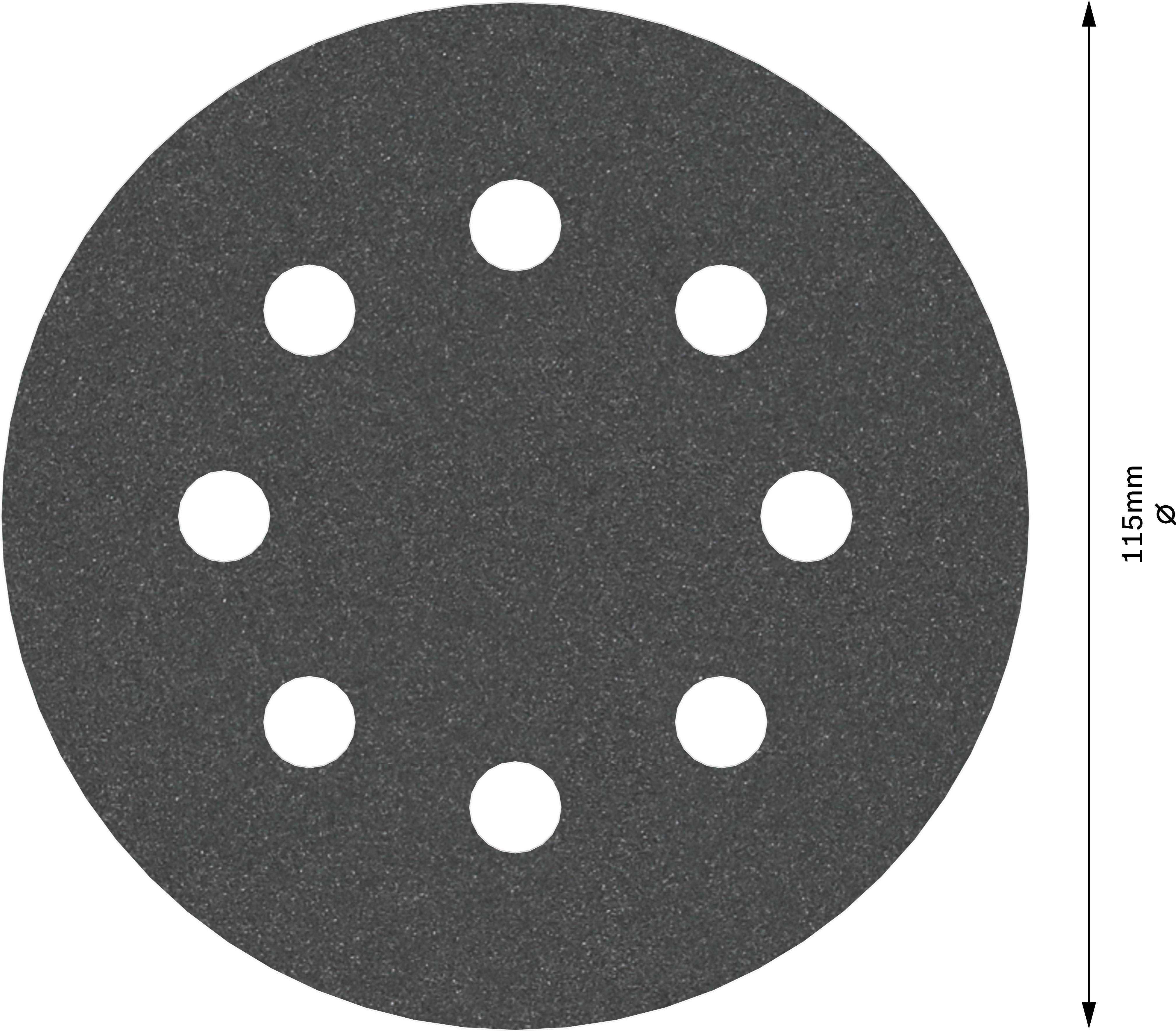 Tarcza szlifierska z ośmioma równomiernie rozmieszczonymi otworami, średnica 115 mm, odpowiednia do szlifierek.