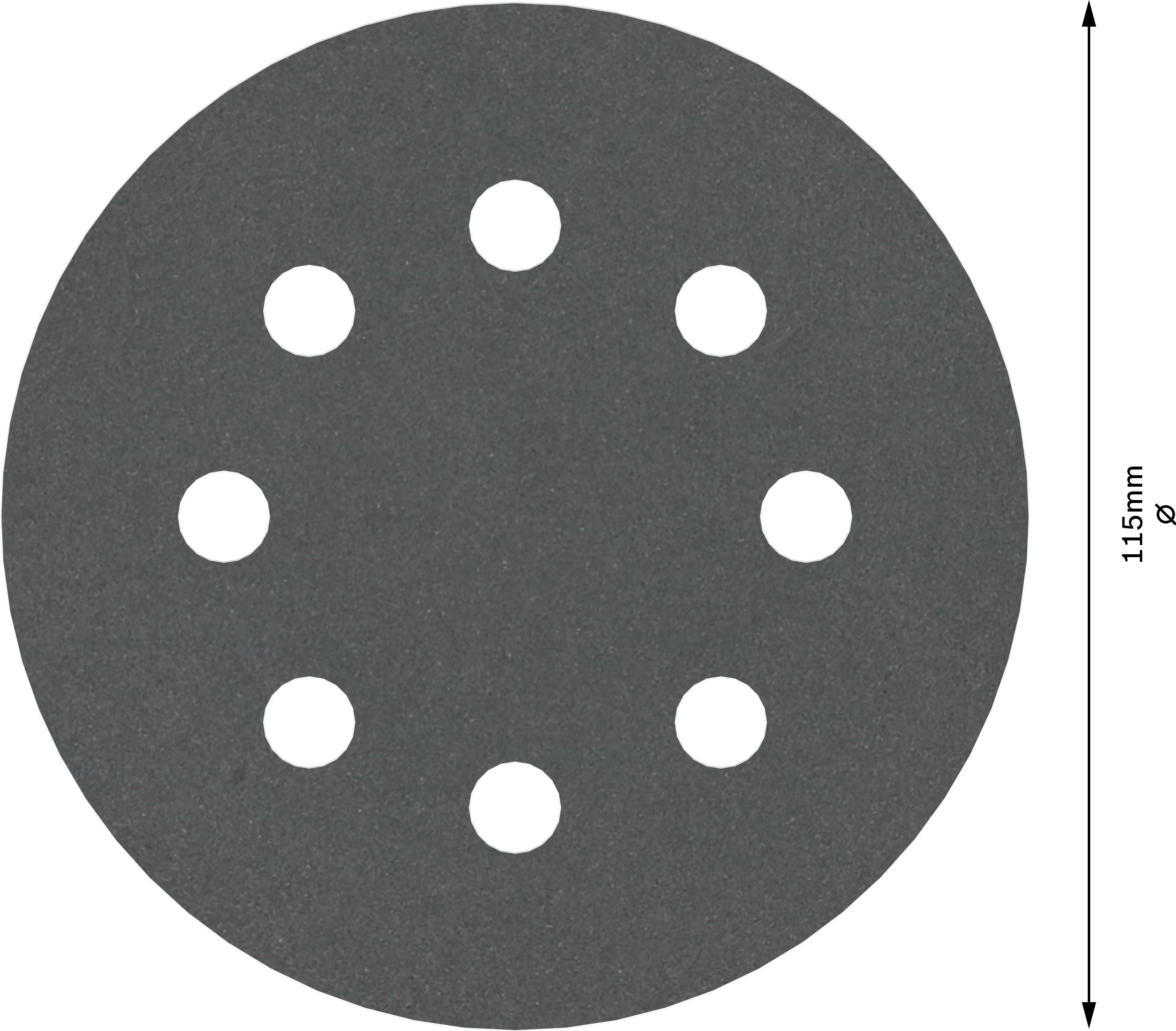 Tarcza szlifierska o średnicy 115 mm, ma dziewięć symetrycznych otworów do mocowania.