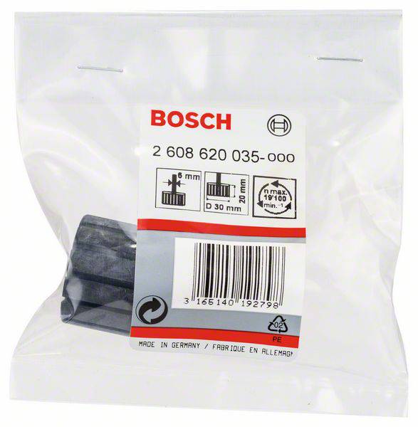 Opakowanie Bosch z numerem artykułu 2 608 620 035-000. Zawiera czarny element narzędziowy ze specyfikacjami średnicy.