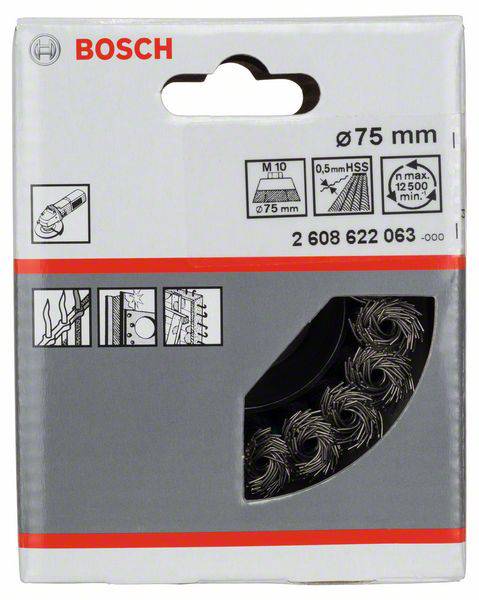 Opakowanie serii Bosch M10 z tarczą szlifierską 75 mm, przeznaczone do specjalnej obróbki powierzchni, numer artykułu 2 608 622 063.