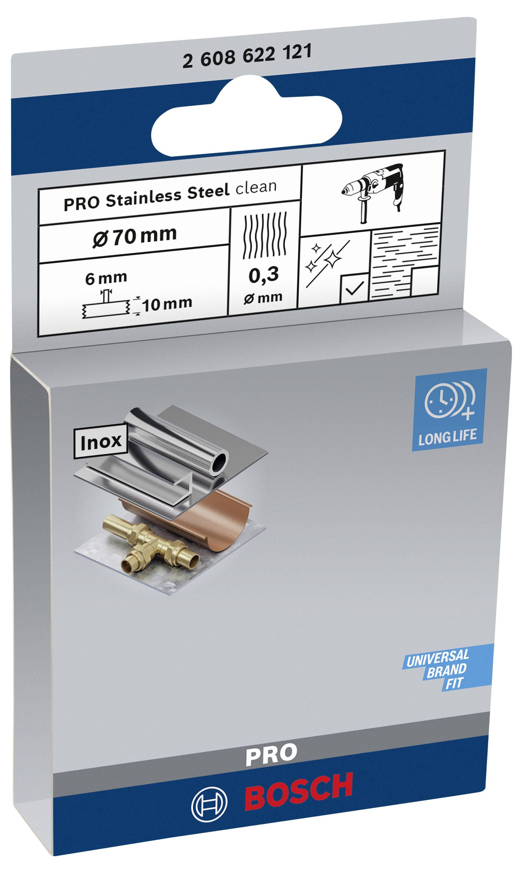 Дискова щітка 70 мм, 0,3 мм, 10 мм, 4500 Од/хв. Аксесуари Bosch Н/Д Н/Д хвостовик Ø 6 мм 2608622121 1 шт. Аксесуари Bosch Н/Д Н/Д 