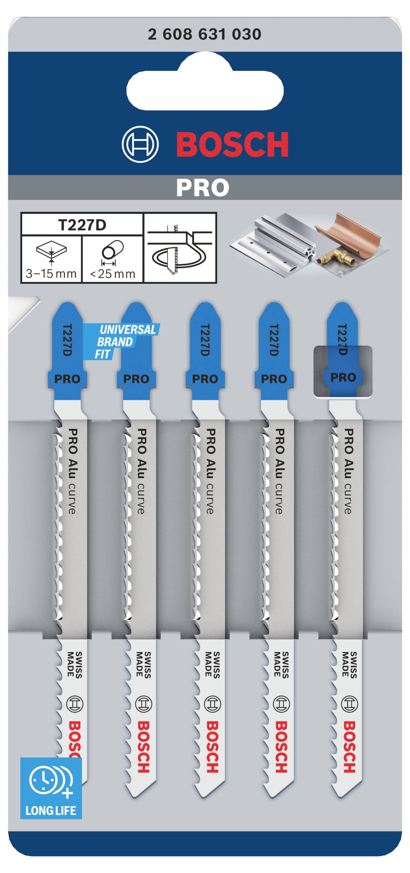 Пиляльне полотно для лобзика T 227 D, спеціальне для алюмінію, комплект з 5 шт. Аксесуари Bosch 2608631030 5 предм.