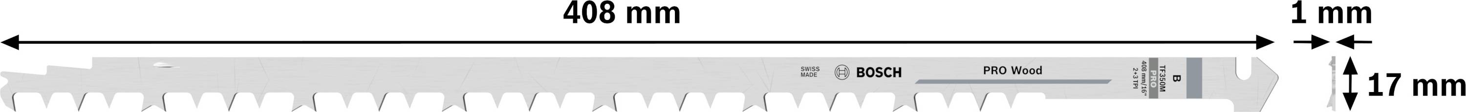 '408 mm długości, 1 mm grubości, 13 mm szerokości' jest pokazane na grafice brzeszczotu.