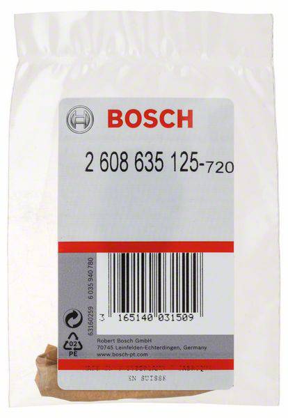 Torebka z oryginalną częścią zamienną Bosch, numer artykułu 2 608 635 125-720, wyprodukowana w Szwajcarii. Zawiera kod kreskowy i informacje producenta.