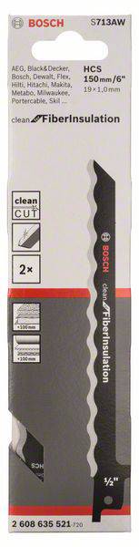 Пильне полотно для ножівки S 713 AW, Clean for Fiber Insulation, комплект з 2 шт. Аксесуари Bosch 2608635521, 2 шт.