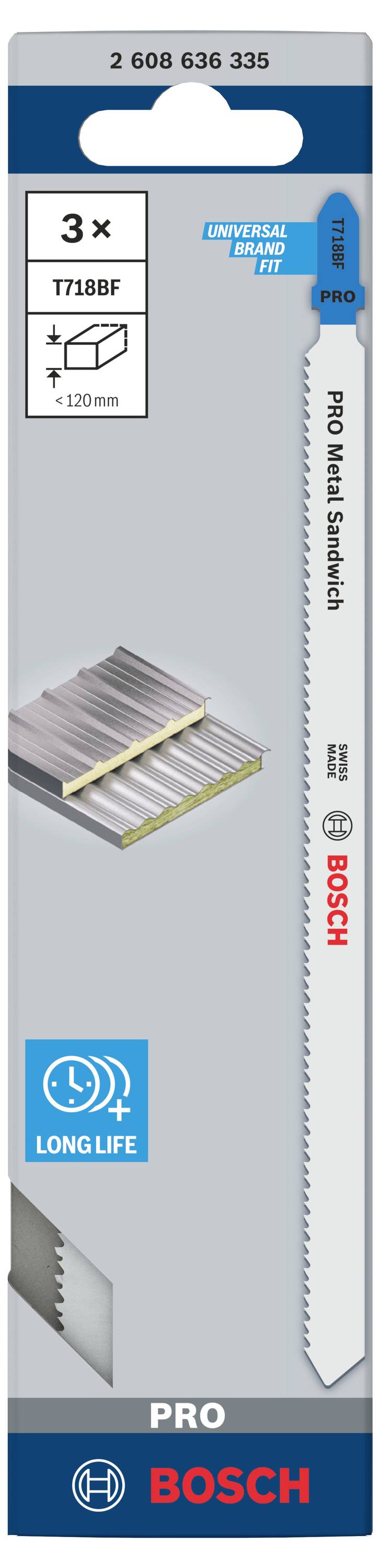 Brzeszczot Bosch do blachy, metalu i aluminium, typ T118BF, 3 sztuki, długa żywotność, odpowiedni do precyzyjnych cięć.