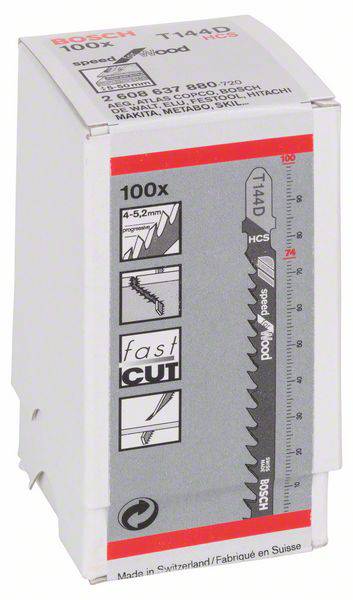 Полотно лобзика T 144 D, Speed for Wood, набір із 100 аксесуарів Bosch 2608637880 100 шт.