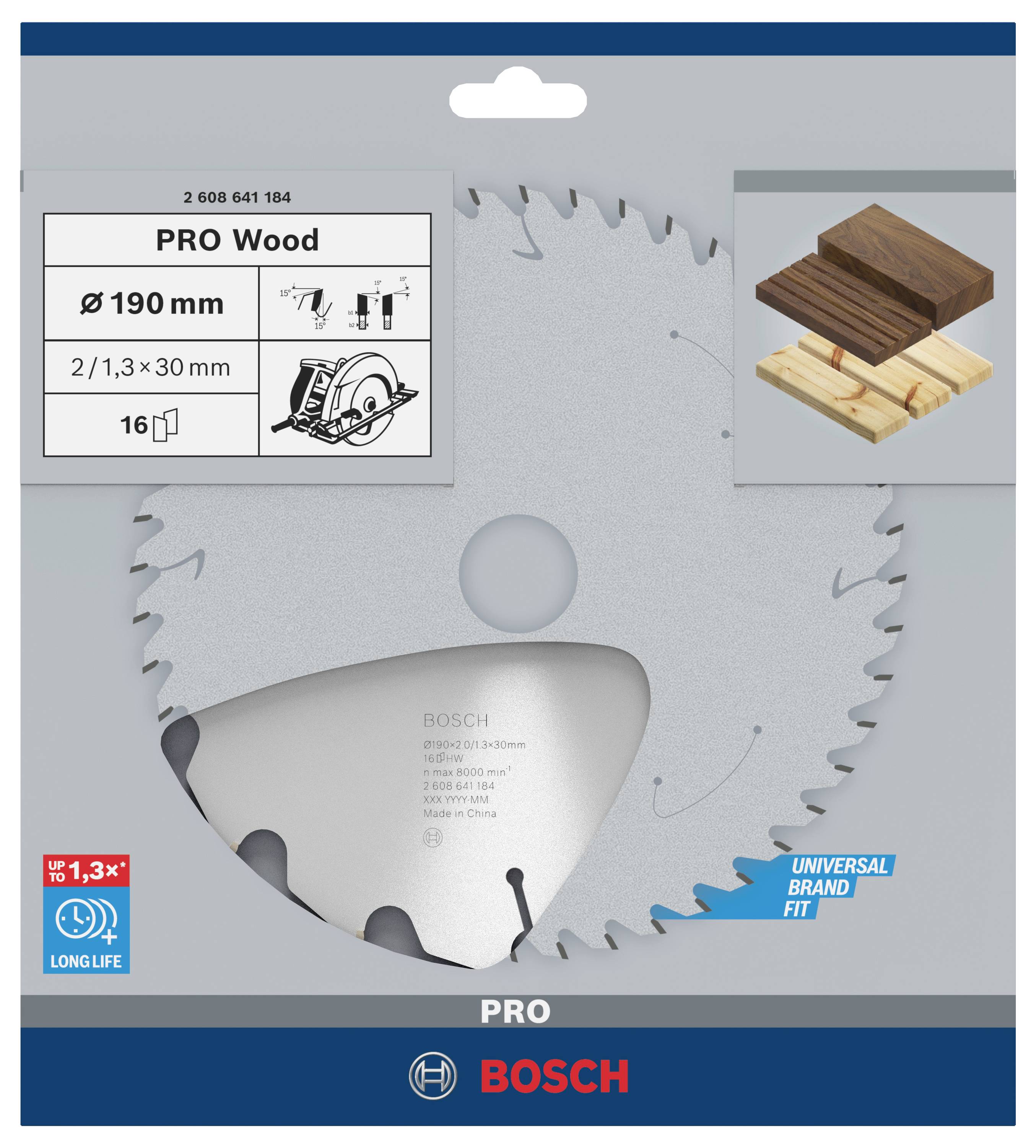 Piła tarczowa 'PRO Wood' do prac w drewnie. Średnica: 190 mm, otwór: 30 mm, grubość 2,1/1,3 mm, 16 zębów. Odpowiednia do miększych drewna twardego.