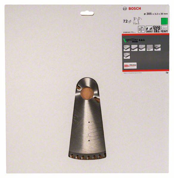 Tarcza piły tarczowej Bosch do prac drewnianych, o średnicy 305 mm, 72 zęby, prezentowana na białym tle.