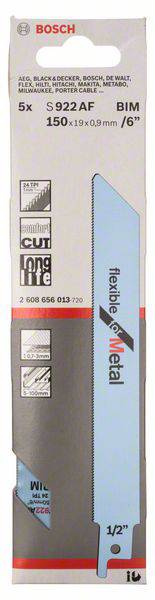 Пильне полотно для ножівки S 922 AF, гнучке для металу, комплект з 5 шт. Аксесуари Bosch 2608656013 5 предм.