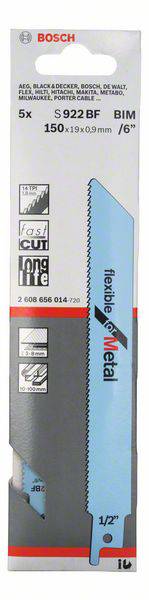 Полотно для ножівки S 922 BF, Гнучка по металу, набір 5 шт. Аксесуари Bosch 2608656014 5 шт.