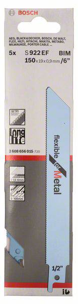 Полотно для шабельної пилки S 922 EF, Гнучке по металу, набір 5 шт. Аксесуари Bosch 2608656015 5 шт.