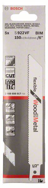 'Brzeszczot Bosch 5x S922VF elastyczny bimetalowy, 150mm, odpowiedni do elastycznych zastosowań.'