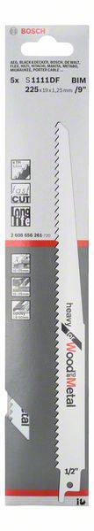 Пильне полотно для зворотно-поступальної пилки S 1111 DF, важке для дерева та металу, комплект з 5 шт. Аксесуари Bosch 2608656261,