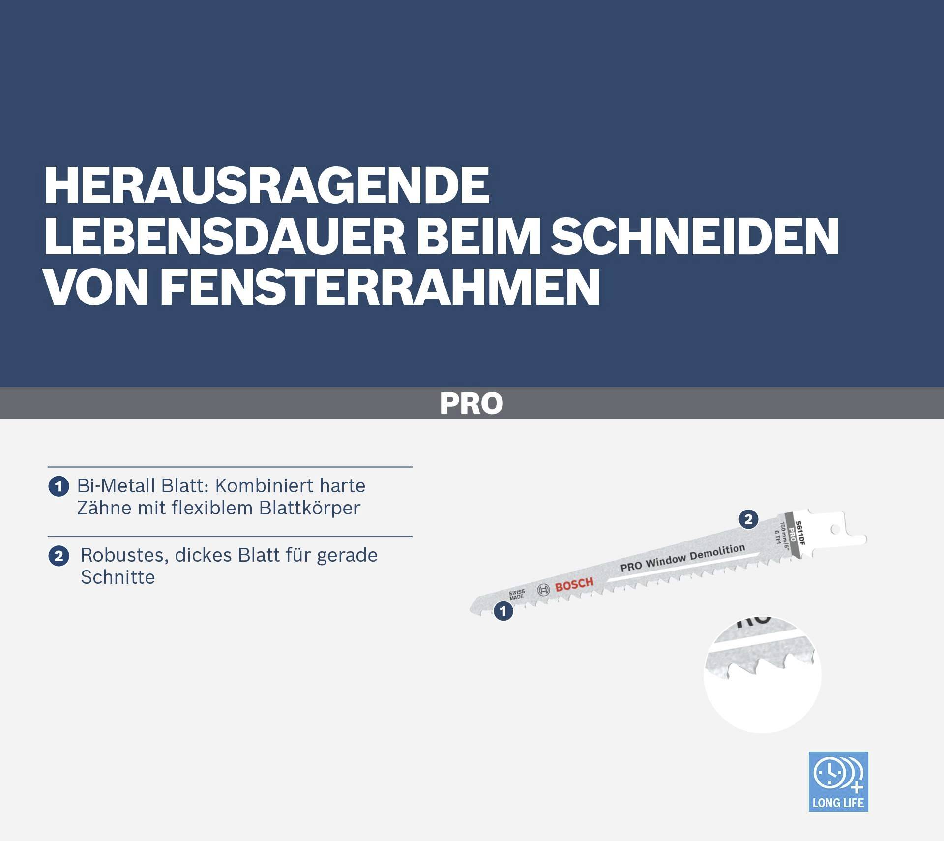 Ostrze piły o wyjątkowej trwałości podczas cięcia ram okiennych. Ostrze dwumetalowe: twardy ząb, elastyczny korpus.