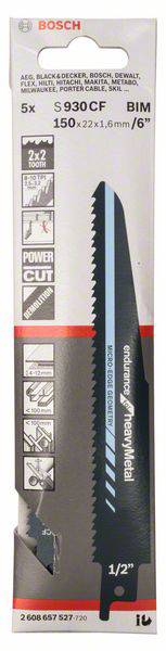 Пильне полотно для зворотно-поступальної пилки S 930 CF, Endurance for Metal, комплект - 5 предметів. Аксесуари Bosch 2608657527, 