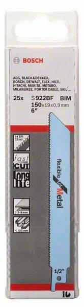 Пильне полотно для зворотно-поступального різання S 922 BF, гнучке для металу, комплект з 25 шт. Аксесуари Bosch 2608657550 25 пре