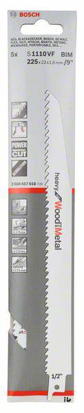 Пильне полотно для зворотно-поступальної пилки S 1110 VF, важке для дерева та металу, комплект з 5 шт. Аксесуари Bosch 2608657610 