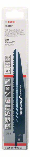 Пильне полотно для зворотно-поступальної пилки S 930 CF, Endurance for Metal, комплект - 25 предметів. Аксесуари Bosch 2608657935,