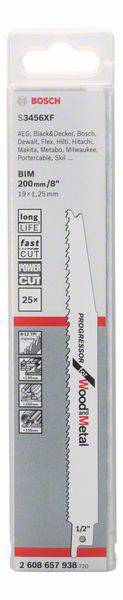 Пильне полотно для зворотно-поступальної пилки S 3456 XF, Progressor для дерева та металу, комплект з 25 шт. Аксесуари Bosch 26086