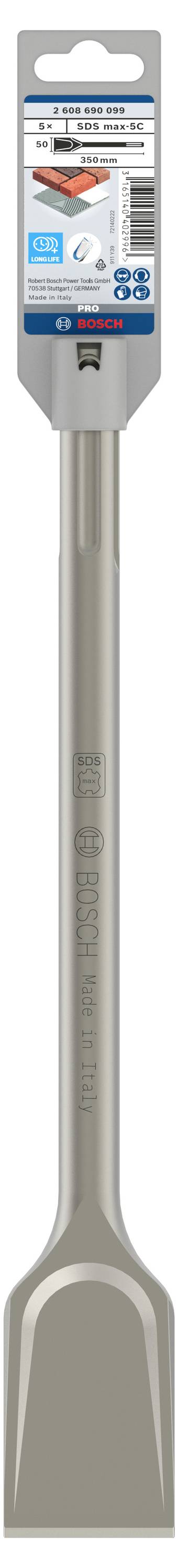 Końcówka wiertarska z szeroką końcówką, odpowiednia do betonu i muru. Opakowanie produktu z marką i szczegółami technicznymi.