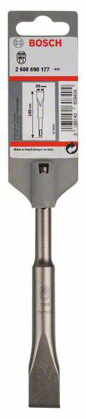 Dłuto SDS-plus firmy Bosch, numer modelu 2 608 690 177. Opakowanie przedstawia ilustrację i wymiary dłuta.