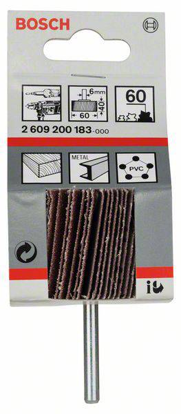 Zestaw taśm ściernych do wiertarek, odpowiedni do drewna i metalu, o gradacji 60. Opakowanie prezentuje kompatybilność narzędzia.