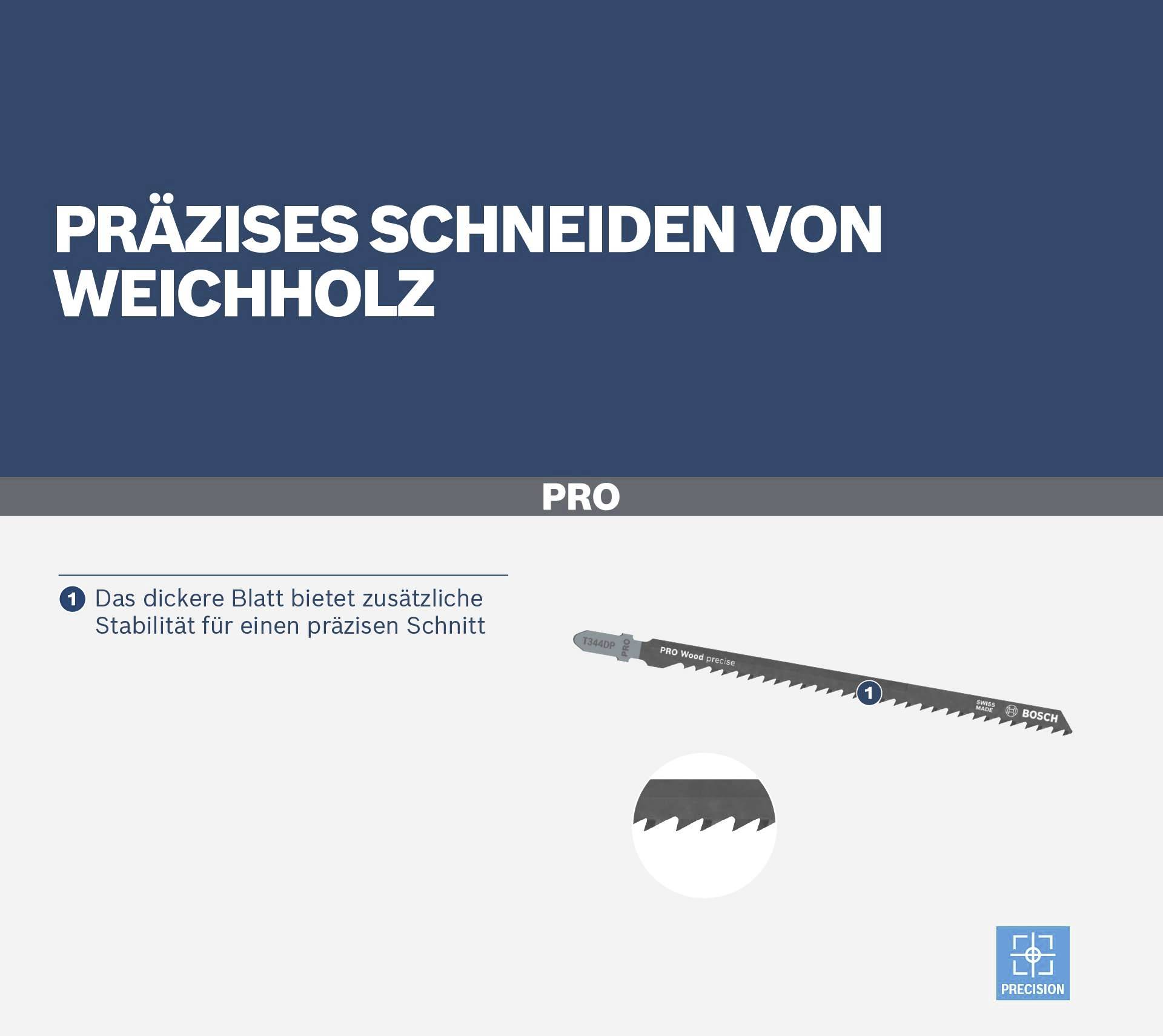 Ostrze piły do precyzyjnego cięcia drewna miękkiego. Grube ostrze zapewnia stabilność. Zdjęcie przedstawia ostrze piły z przykładowym kształtem zębów.