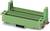 Zielony plastikowy korpus z dwoma pionowymi końcówkami tworzącymi prostokątną ramę, prawdopodobnie będący elementem systemu mechanicznego lub elektrycznego.