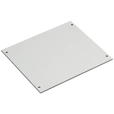 Szara metalowa płyta z czterema otworami w narożnikach.