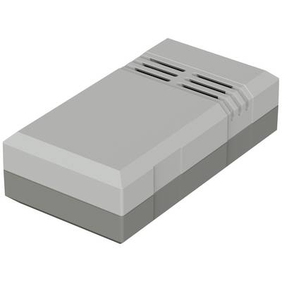 Prostokątne, szare urządzenie elektroniczne z otworami wentylacyjnymi na górnej powierzchni.