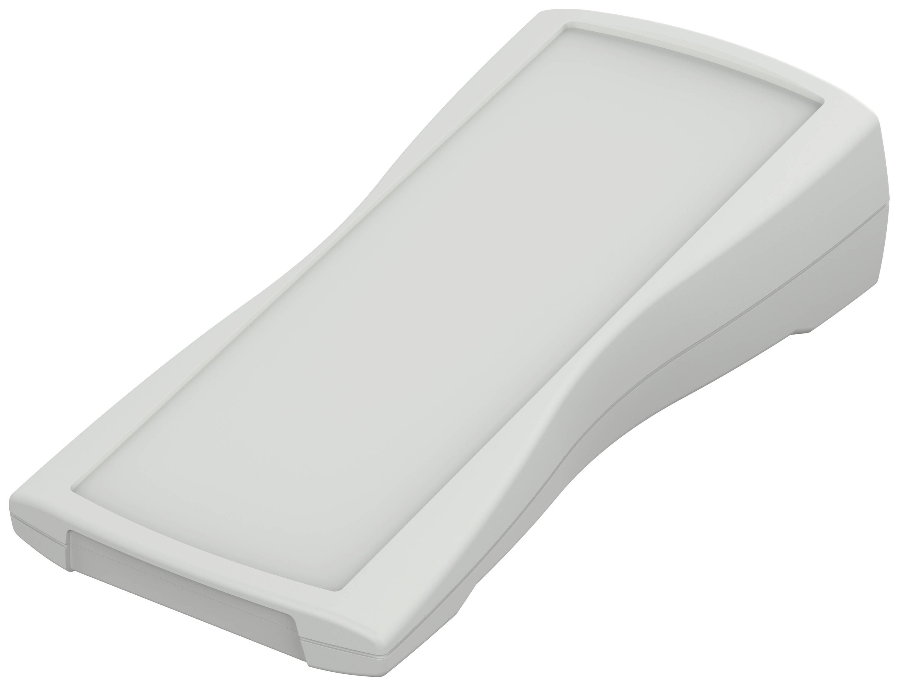 Przenośna, biała obudowa elektroniczna o zaokrąglonych narożnikach, odpowiednia do umieszczania małych urządzeń lub obwodów elektronicznych.