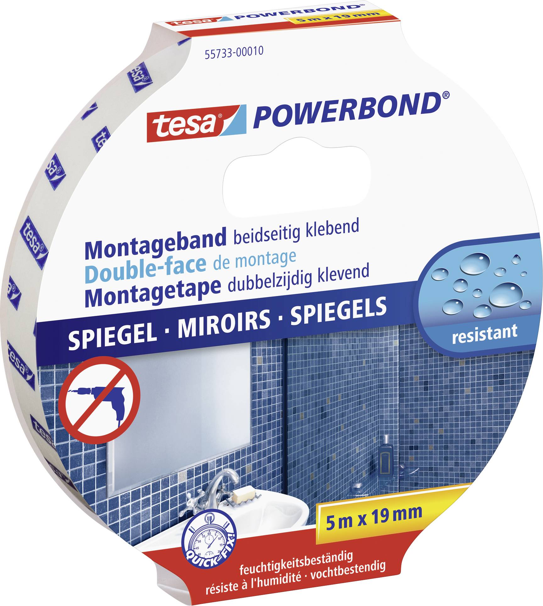 монтажна стрічка tesa tesa® Powerbond 55733-00010-04 ДЗЕРКАЛО (Д x Ш) 5 м x 19 мм 5 м 1 шт.