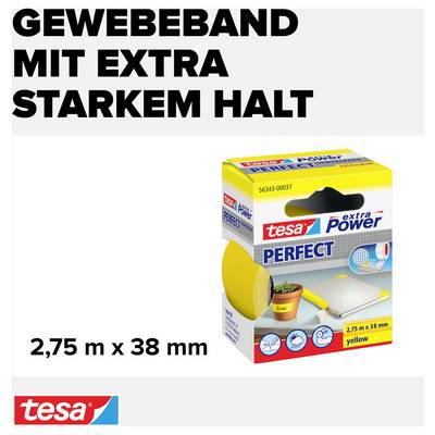 Taśma tkana o wyjątkowo mocnym przyleganiu - tak głosi opakowanie żółtej taśmy klejącej Tesa Power Perfect. Rozmiar: 2,75 m x 38 mm.