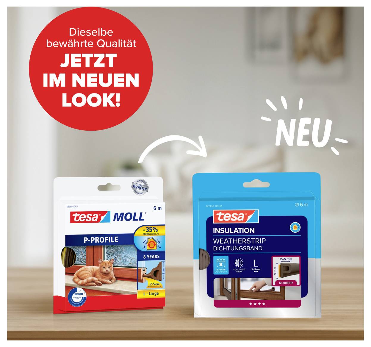 Уплотнительная лента tesa tesamoll® 05390-00101-00, (Д x Ш) 6 м x 9 мм, 6 м, 1 шт.