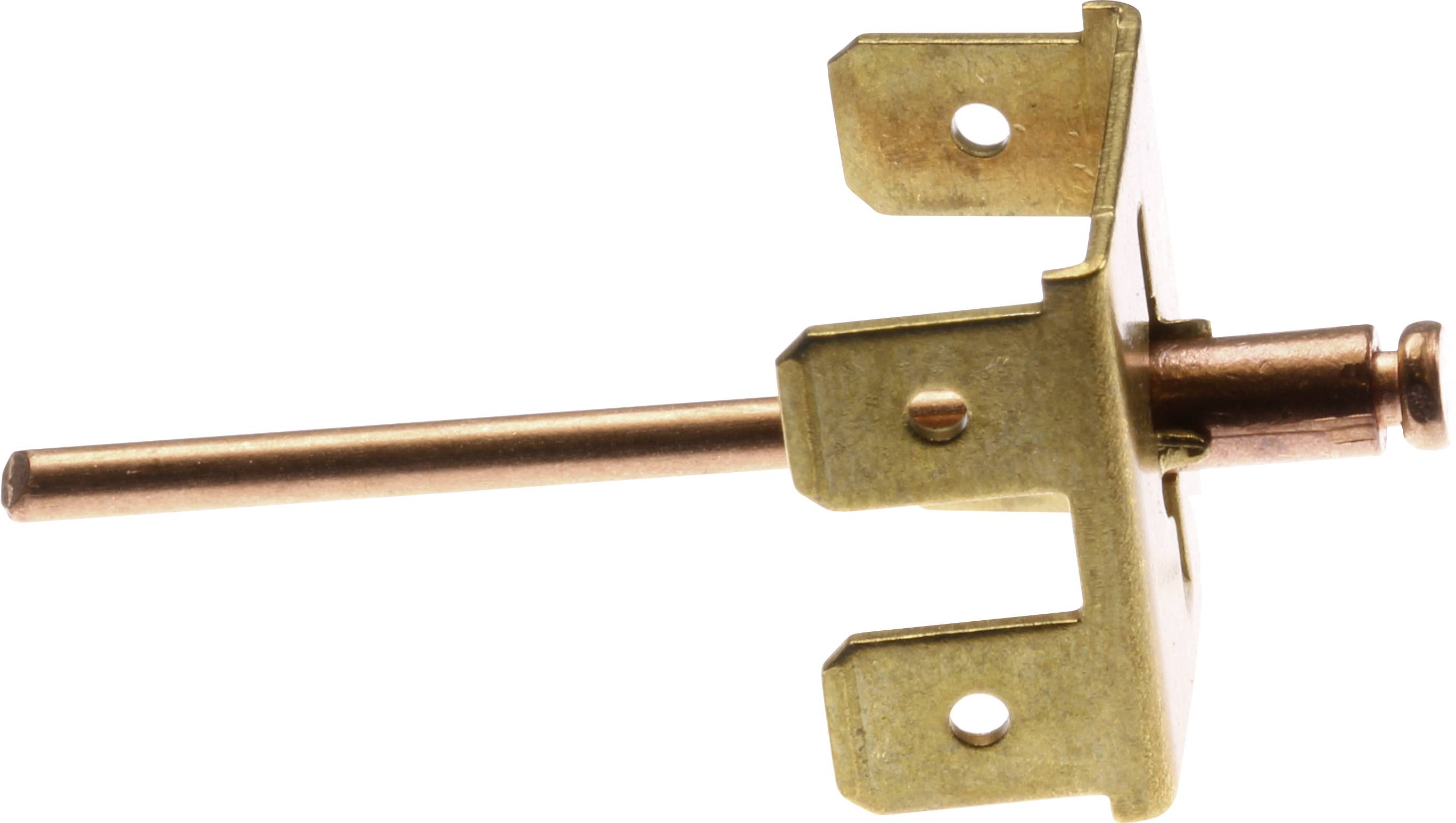 Miedziana rura z przymocowaną metalową obejmą, prawdopodobnie element systemu mechanicznego lub urządzenia mocującego.