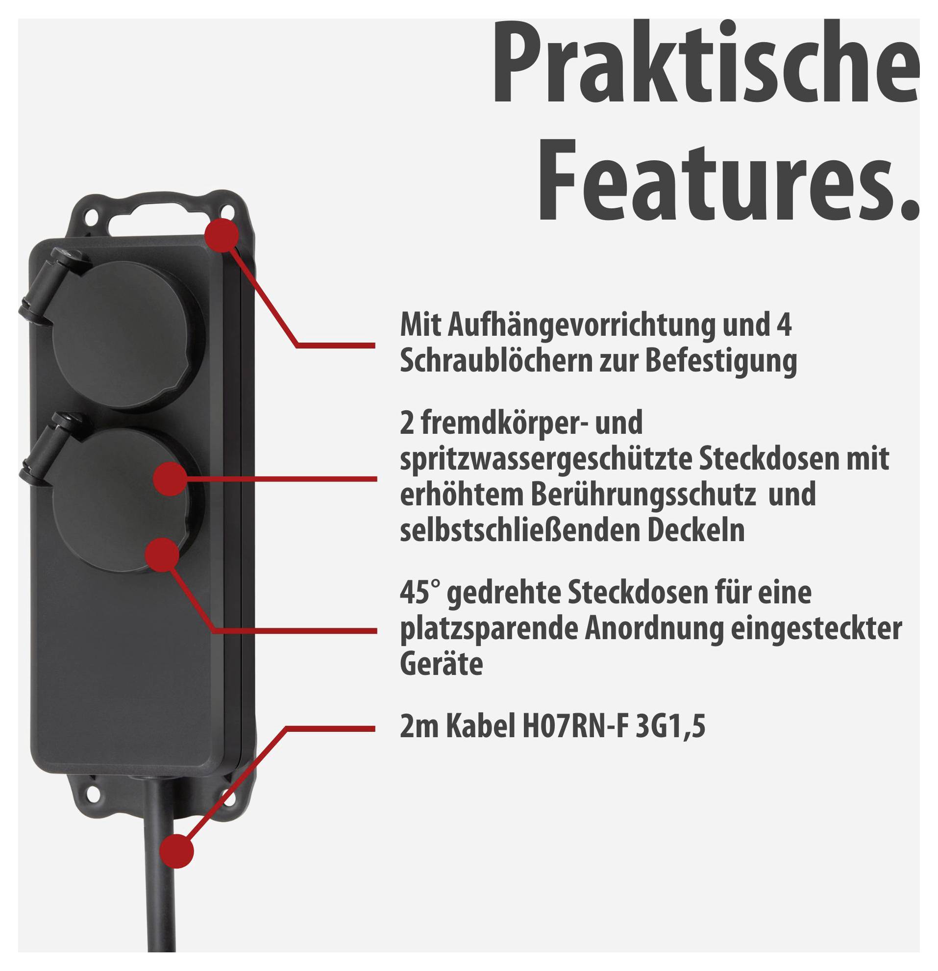 Listwa zasilająca Brennenstuhl IP44 H07RN-F 3G1,5 1159930, złącze bezpieczne, Ilość gniazdek: 2-2