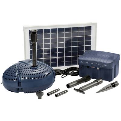 Zestaw grzewczy do tarasu solarnego z panelem słonecznym, pompą i osprzętem. Główne komponenty wyraźnie widoczne: panel z tyłu, pompa z przodu, osprzęt z boku.
