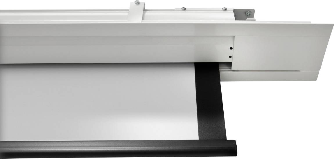 Białe pudełko z szarą tkaniną zwisającą z jego wnętrza. Na górze zamocowana jest metalowa oprawa.