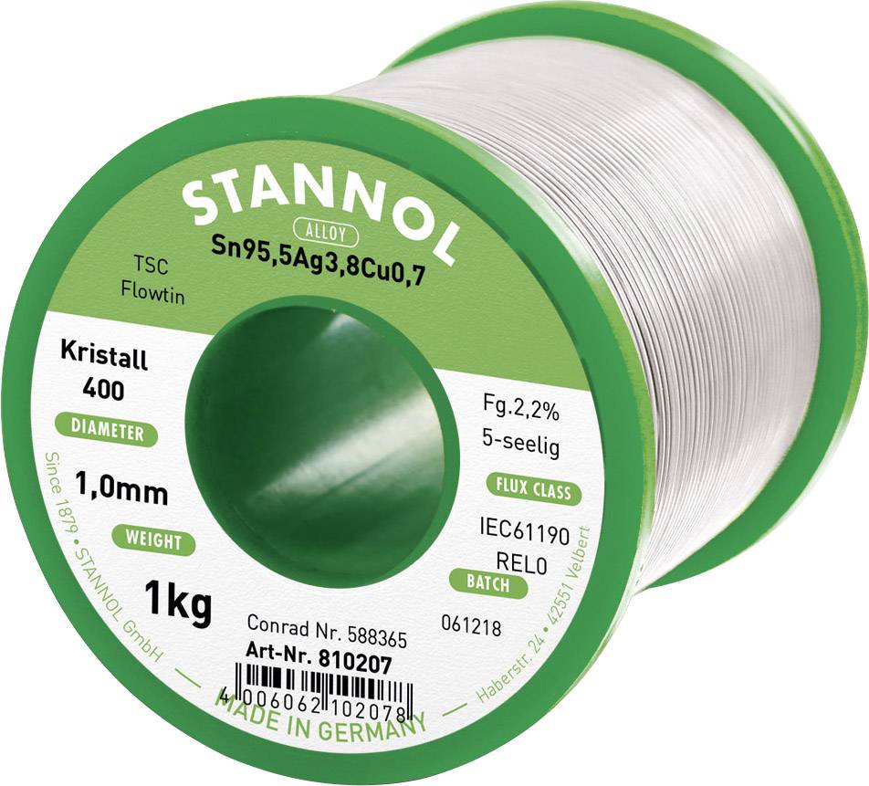 Безсвинцевий паяльник Stannol Ecology TS котушка Sn95.5Ag3.8Cu0.7 REL0 1000 г 1 мм