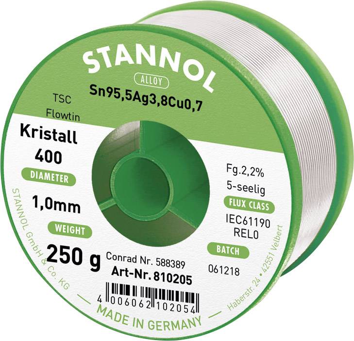 Котушка для безсвинцевого припою Stannol Ecology TS Sn95.5Ag3.8Cu0.7 REL0 250 г 1 мм